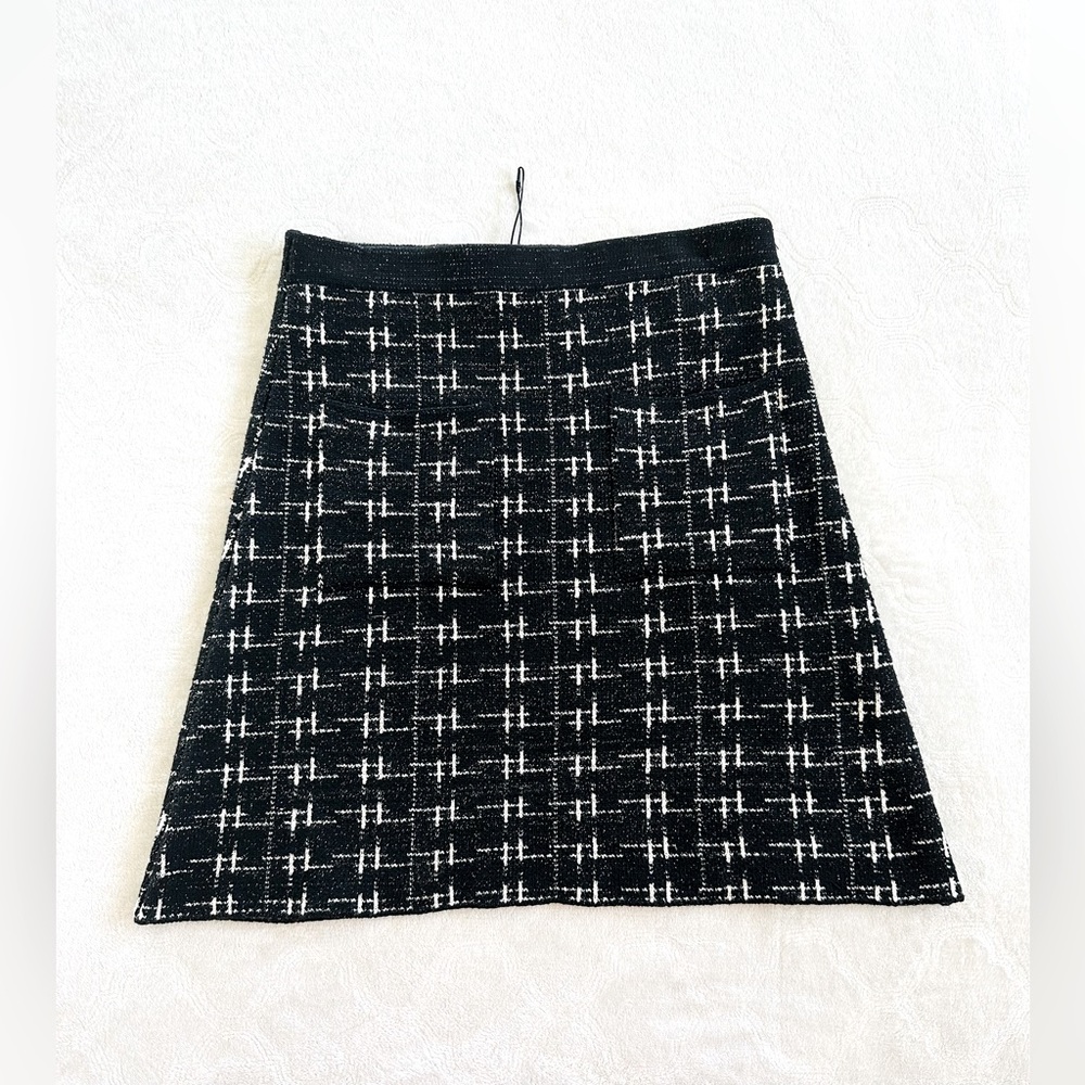 Zara Womens Black White High Waisted Knit Skirt Size L